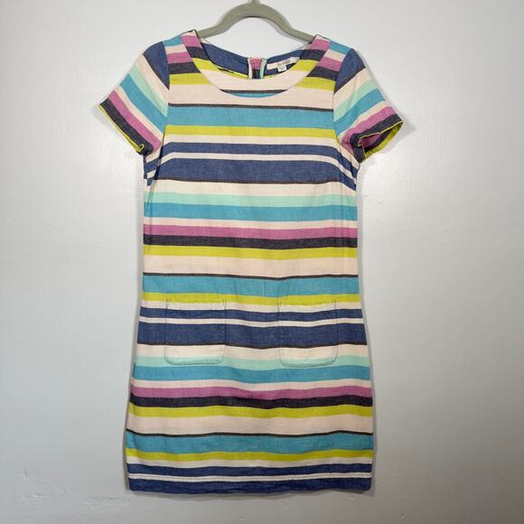 Boden 100% Cotton Multi Striped Shift Summer Dress Womens 10 - Picture 1 of 8